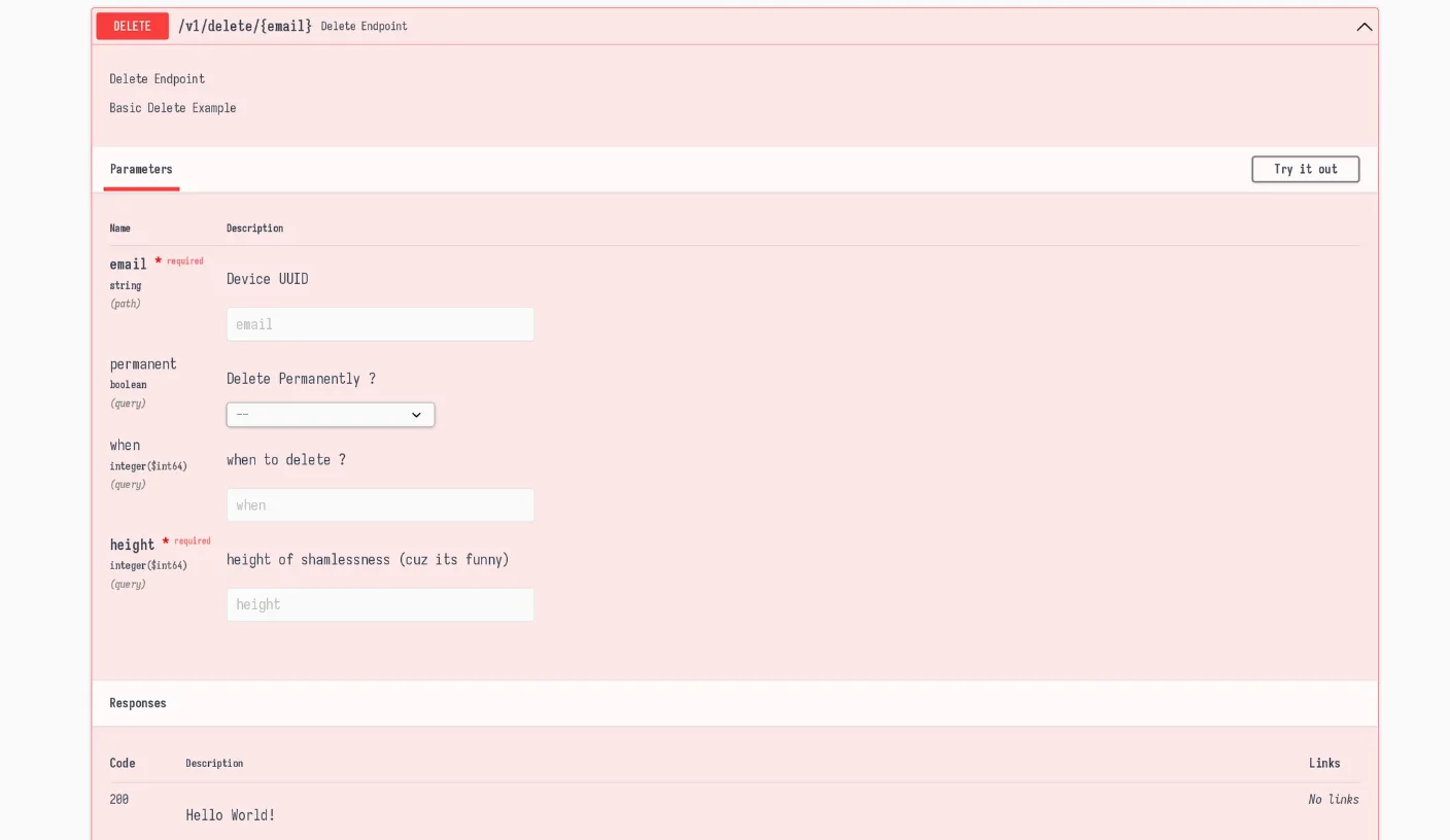 Swagger UI showing path and query parameters